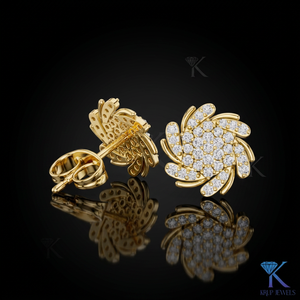 Lab Grown Diamond Swirl Pinwheel <b>Stud</b> Earrings Pave Cluster 18K Solid Gold Luxury Fine Women's Jewelry Wedding Bridal - Product Image 1