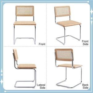 Fauteuil de salle à manger moderne en rotin et bois, style Cesca, avec revêtement en métal argenté, durable, pour la maison, le salon, structure en acier - Product Image 6