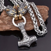 Collier Pendentif Marteau Rune Vintage en Forme d'Animal Tête de Loup pour Hommes, Style Punk Nordique Viking, Chaîne en Alliage Bambou, Bijoux KunHong