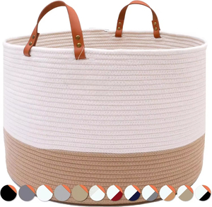 Cesta de Almacenamiento Tejida de Cuerda de Algodón, Organizador de Ropa, Cesto para Ropa Sucia con Asas, Contenedor de Almacenamiento Grande, Superventas - Product Image 4