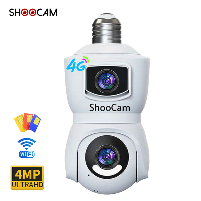 V380 4mp Dual Lens 4g Bulb Camera E27 Bulb Night Version Pir Wireless Wifi Camera Ptz Security CCTV Ip Camera 4G Sim Card