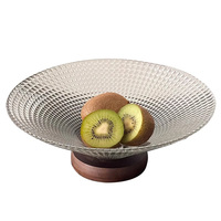 Plateau de service de bureau de table de haute valeur avec bol de fruits en verre à base ronde en bois grande assiette en verre