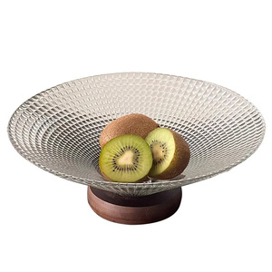 Plateau de service de <span class=keywords><strong>bureau</strong></span> de table de haute valeur avec bol de fruits en <span class=keywords><strong>verre</strong></span> à base ronde en bois grande assiette en <span class=keywords><strong>verre</strong></span> - Product Image 6