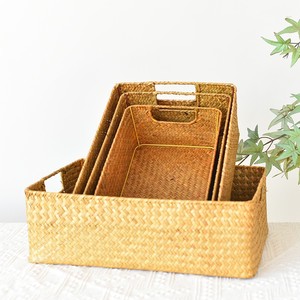 Desktop straw woven <b>storage</b> <b>basket</b>, <b>rectangular</b> organizing <b>basket</b>, woven bamboo <b>basket</b>, snack <b>storage</b> <b>basket</b> - Product Image 2