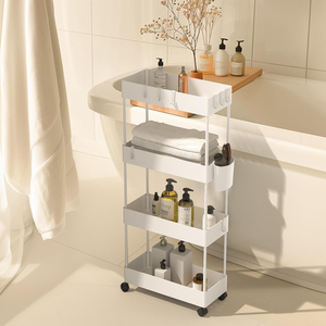 Simple Plastic Four Tier <b>Wheeled</b> <b>Trolley</b> Multi Tier Home Storage Rack Multifunction Large Capacity Storage Rack with Wheels - Product Image 3