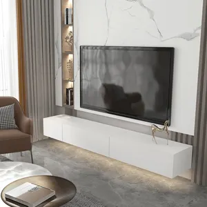 Meuble TV mural de luxe moderne Meuble TV classique en bois avec LED pour la conception de panneau de style hall d'accueil