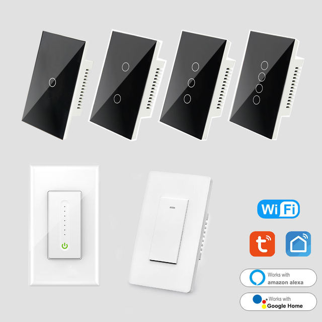 110V 220V 1/2/3 Gang Wi-Fi Controlled Power Wall Switch AU US American USA Standard Smart Home WIFI Lighting Touch Switch