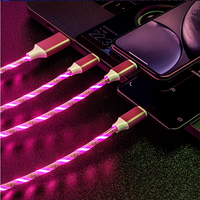 Livraison directe au détail, câble de charge LED 3 en 1, câble USB LED lumineux, câble de charge Micro USB Type C 8 broches