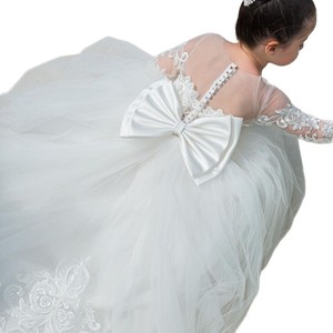 Vestido de Princesa con Tutú para Niñas, Vestido de Dama de Honor para Bodas, Estilo Europeo Americano, Vestido de Encaje con Cola para Niña Pequeña, Color Beige Champán - Product Image 5