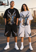 Ensemble deux pièces streetwear pour homme en mélange de coton respirant, tricoté, imprimé numériquement avec motif Cyber Antelope