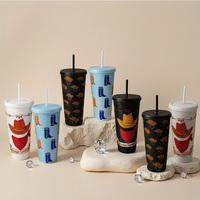 Vaso Reutilizable para Smoothies con Diseño Estético de 650 ml, Tapa Acanalada, Pajita y Asa, Libre de BPA, a Prueba de Fugas, Venta al por Mayor