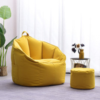 Fauteuil pouf en cuir souple rembourré de mousse, rose, pour chambre à coucher, canapé paresseux individuel pour salon avec repose-pieds, vente en gros