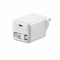 Pengisi Daya Cepat USB-C 20W dengan Kabel Retractable, Dua Port, Proteksi OVP/OCP untuk Ponsel, Laptop & Jam Tangan Pintar (Colokan US/UK/EU)