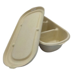 disposable bagasse sugarcane 1300ml long 3 compartments food box with divider catering food box with lid