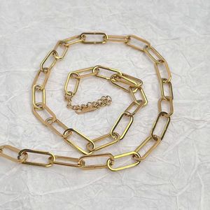 Gioielli da donna alla moda PVD placcato oro 18 carati in acciaio inossidabile rettangolo piatto piccola graffetta graffetta collana a maglie catena del corpo - Product Image 5