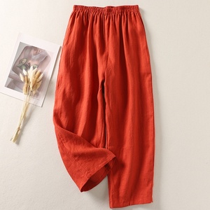 <span class=keywords><strong>Pantaloni</strong></span> Larghi Artistici da Donna in Cotone-<span class=keywords><strong>Lino</strong></span>, Casual, a Vita Alta, con Elastico in Vita, Vestibilità Ampia - Product Image 4