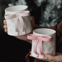 Vente directe d'usine, tasse à café en céramique personnalisée, style coréen, avec poignée en forme de nœud 3D, mignonne, pour filles, princesse, tasse en céramique mignonne