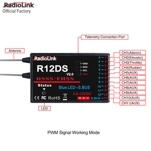 R12DS — récepteur Radiolink 2.4GHz RC, 12 canaux SBUS/PWM, commande à longue portée pour émetteur d'avion RC AT10II <span class=keywords><strong>AT9S</strong></span> <span class=keywords><strong>Pro</strong></span> - Product Image 2