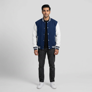 Winter Varsity <b>Jacket</b> College Embroidery Patchwork Letterman Custom Wholesale Canvas <b>Men's</b> Eco-Friendly Reversible Stand Front - Product Image 1