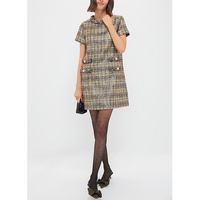 Personnalisé de haute qualité droite à manches courtes O cou à carreaux PocketJackie marron Tweed femmes Mini robe