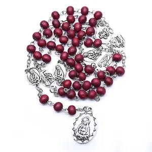 6mm red or black wood rosary wooden beads religious catholic necklace
