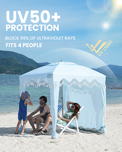 Cabaña de Playa Portátil de 6'x6' con Protección UV UPF50+ y Flecos, Pared Lateral Desmontable para Familias - Product Image 3