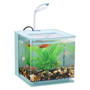 Taşınabilir Mini Betta su tankı akvaryum masaüstü süslemeleri deniz Aquaponic balıklar kase su filtresi ile USB hava pompası LED ışık