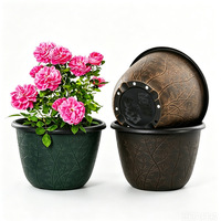 Pot Bunga Plastik Bermotif Daun dengan Hiasan Relief Retro untuk Halaman Luar Ruangan, Desain Bernapas Bergaya Eropa Vintage