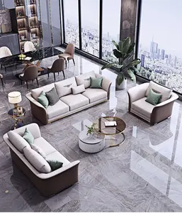 Foshan Factory-Conjunto de sofás de cuero genuino, Marco tallado, moderno, de alta calidad