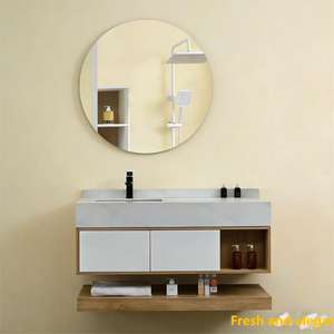 Meubles de salle de bain muraux de style moderne, vente chaude 2025, lavabo <span class=keywords><strong>en</strong></span> <span class=keywords><strong>bois</strong></span> imperméable bon marché avec miroir LED - Product Image 1