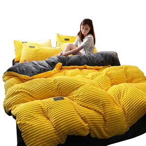 Super warm 4 pieces/set winter soft plush bedding cover luxury fluffy fleece duvet cover bed sheet