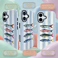 Coque de téléphone rétro à motif de poisson dessiné à la main pour iPhone 15 Pro Max, hybride PC TPU, finition brillante, protection de l'appareil photo surélevée, protection contre les chutes