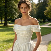 Robes de mariée minimalistes coupe trapèze Lakshmigown 2026, robes de mariée en satin blanc à décolleté cœur, robes de mariée simples ivoire à épaules dénudées