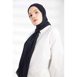 Navy Blue Premium Crepe Shawl Trendy Satin <b>Chiffon</b> Hijab Soft Ethnically Styled Long Winter Cover Custom Logo Printing - Product Image 4