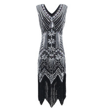 Femmes <span class=keywords><strong>1920</strong></span> s <span class=keywords><strong>Vintage</strong></span> Great Gatsby <span class=keywords><strong>Robe</strong></span> à paillettes Col V Tassels Bodycon <span class=keywords><strong>Robe</strong></span> de soirée perlée Robes à clapet - Product Image 3