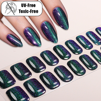 Grosir Stiker Kuku Gel Bebas UV 22 Strip Warna Hijau Zamrud Ungu Cat Eye Chameleon Non-Toksik untuk Salon