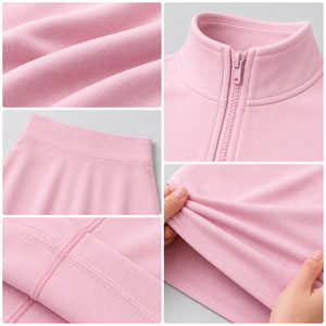 Custom Logo Zip Crop Top and Skirt 3 Piece Activewear Courtwear GYM Wear Outfit Women's Jacket Tennis Short Skirt Set - Product Image 4