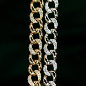 Aazuo-pulsera de cadena cubana de oro macizo de 18 quilates con diamantes naturales para hombre y mujer, joyería de lujo para uso diario, Au750 - Product Image 2