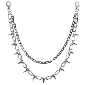 Cadena de cintura de doble capa con púas de aleación estilo punk Yueli para hombres y mujeres, decoración informal para vaqueros, cadena corporal de moda. - Product Image 5