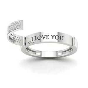 Nueva joyería de tres colores Flip grabado I LOVE YOU Full Diamond Promise Ladies anillo de compromiso - Product Image 6