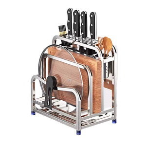 Jibaiju <b>Stainless</b> <b>Steel</b> Knife <b>Rack</b> With Cutlery Holder And Cutting Board Storage For Kitchen Organization 201 <b>Steel</b> - Product Image 3