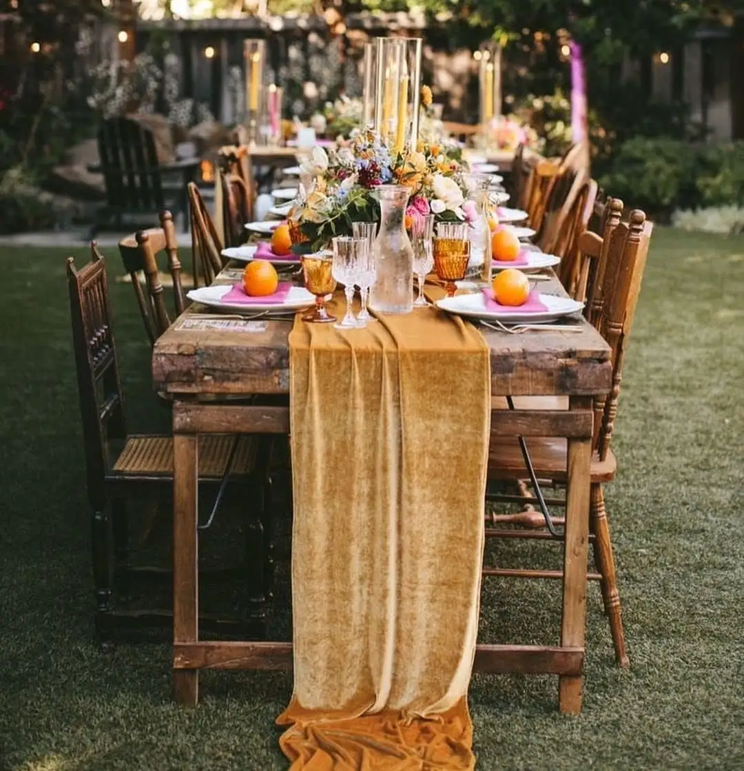 Taplak meja beludru emas, 10 kaki dekorasi pesta pernikahan 120 inci panjang lembut
