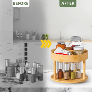 2 Tier Bamboo Lazy Susan Rotating Spice Rack Wholesales 360 Degree Rotating Bamboo <strong>Kitchen</strong> Organizer Spice <strong>Carousel</strong> for Cabinet - Product Image 5
