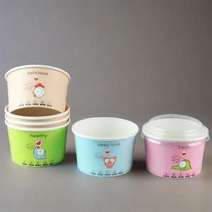 ถ้วยไอศกรีมกระดาษสองชั้นแบบกำหนดเองราคาประหยัด เป็นมิตรกับสิ่งแวดล้อม รีไซเคิลได้ กันน้ำ พร้อมฝาปิด สำหรับบรรจุภัณฑ์อาหาร - Product Image 3