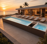 Piscine de luxe en FRP de 11 m avec revêtement WPC, piscine modulaire hors sol avec spa intégré et escalier