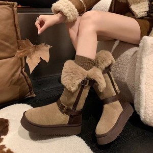 <span class=keywords><strong>Bottes</strong></span> de neige mi-mollet à semelle épaisse pour <span class=keywords><strong>femme</strong></span>, nouveau modèle hiver 2026, dessus en cuir véritable, semelle intermédiaire en fourrure artificielle, doublure en fourrure épaissie - Product Image 1