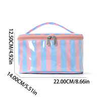Sac de toilette en PVC imperméable à grande capacité, durable, à rayures, avec logo personnalisable, sac de voyage, organiseur de maquillage spacieux