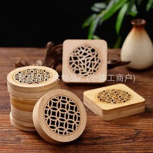 Bamboo Aromatherapy <b>Box</b> 9cm Round Hollowed Out <b>Incense</b> Burner Desktop Zen Style Solid Wood Diffuser - Product Image 5