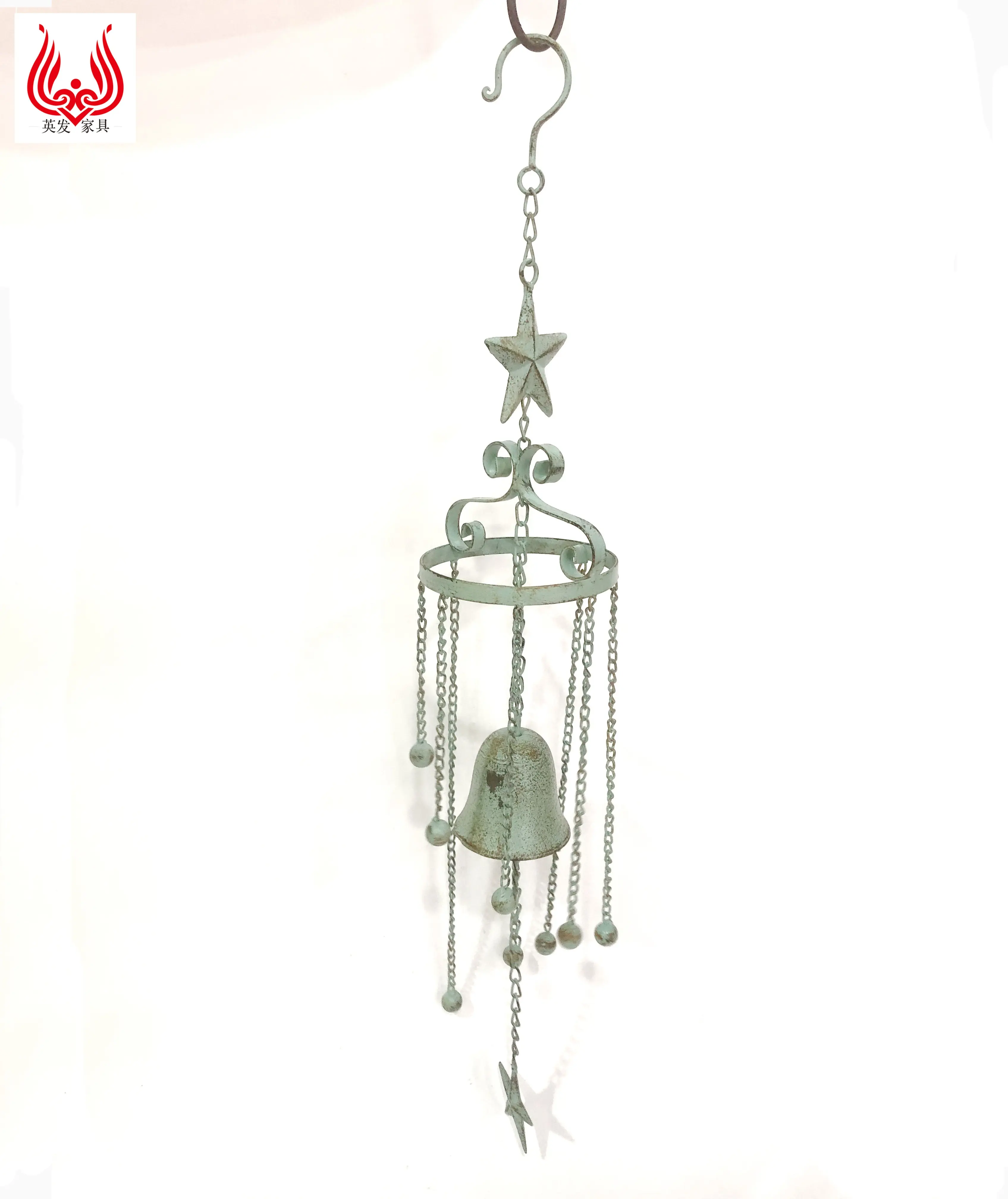 OEM Cast Iron Antique Five Star Metal Wind Chimes Hanging Wrought Iron Bell for Home Garden Decor
