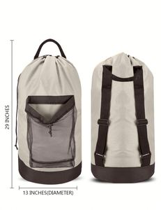 Extra Heavy-Duty Backpack <b>Laundry</b> <b>Bag</b> Large <b>Drawstring</b> <b>Bag</b> with Mesh Pocket Washable <b>Laundry</b> Backpack - Product Image 2